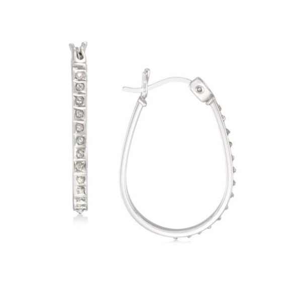 Giani Bernini Diamond Accent Oval Hoop Earrings in Platinum over Sterling Silver